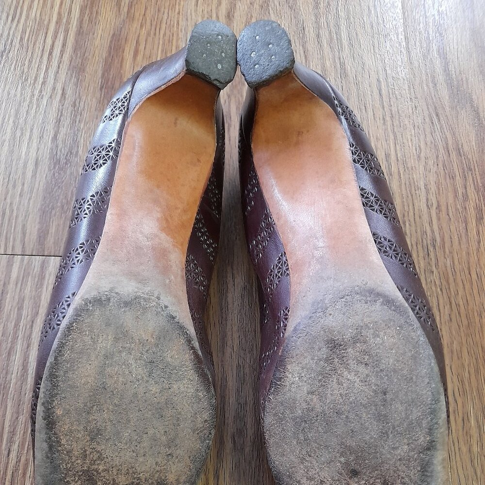 Vintage 60s Brown Shoes Size 8 / 9 Jacques Cardin Paris Pumps Narrow Square Toe - Picture 6 of 13